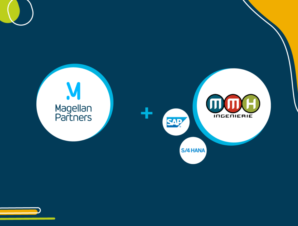 Logo Magellan Partners + logo MMH Ingénierie + logo SAP et S/4 HANA