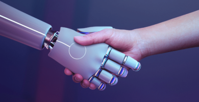 Illustration d'un serrage de main main avec une main humaine et une main de robot