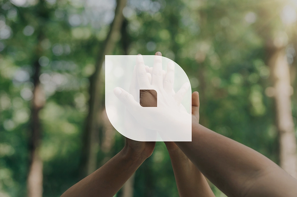 Illustration trois mains se tapant dedans et arbres derrière avec logo VPWhite devant