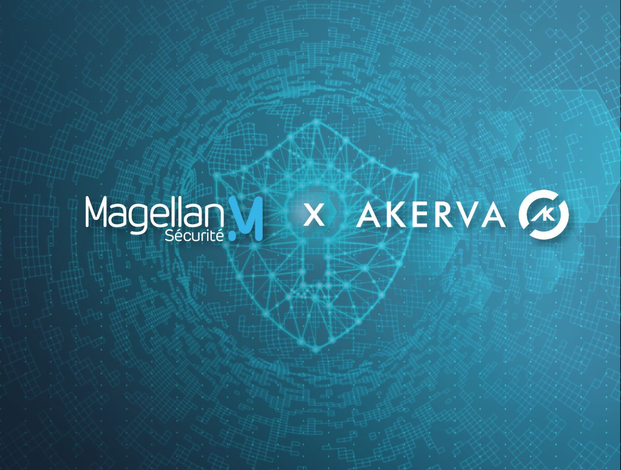 Illustration clé de sécurité numérique avec logo Magellan Sécurité et Akerva devant
